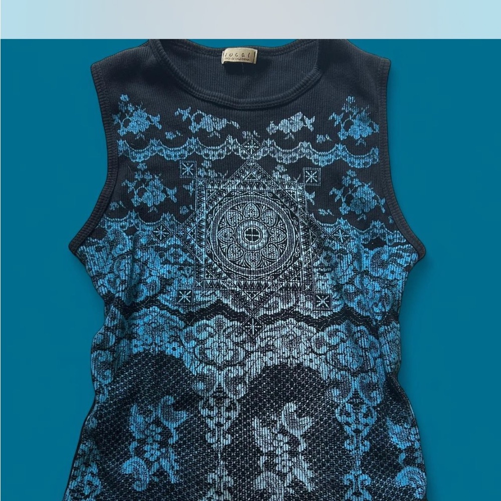 Vocal Black and Blue Patterned Tank Top